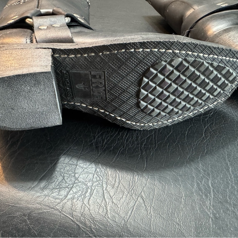 Frye Black Leather Harness Boots Studded Cutout Moto Western Women’s Sz 8 - Picture 5 of 8